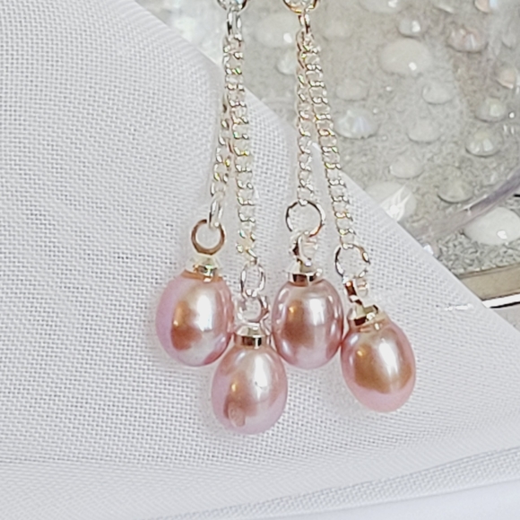 100% All Natural Freshwater Deep Pink Pearl Dangle Earrings *NWT* - Picture 9 of 10